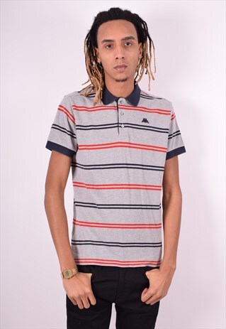 KAPPA MENS VINTAGE POLO SHIRT LARGE GREY STRIPES 90'S