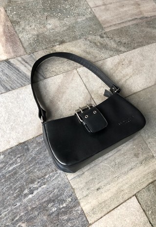 VINTAGE RAVE BLACK BAGUETTE BAG WITH SILVER BUCKLE