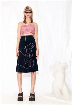Reworked Vintage Skirt 70s Feminist Embroidery Midi