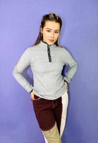 VINTAGE 90S DKNY GREY QUARTER ZIP FLEECE SWEATSHIRT