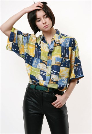 CASUAL LAND ABSTRACT PATTERN 90S VINTAGE SHIRT 18109
