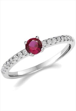 Ruby White Gold on Sterling Silver Dainty Solitaire Ring