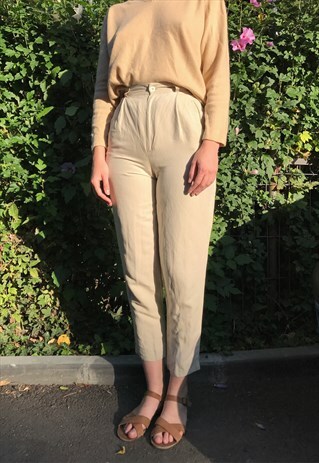 LINEN BLEND CREAM TROUSERS