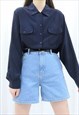 80S VINTAGE NAVY COLLARED SHIRT BLOUSE
