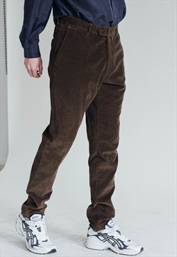 Vintage 90s Slim Fit Brown Corduroy Men Trousers W38