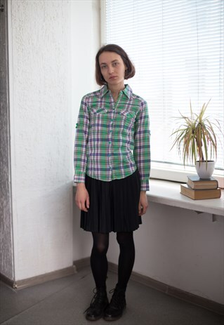 VINTAGE 80'S CHECKED COTTON SHIRT IN GREEN