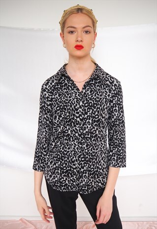VINTAGE LEOPARD PRINT BUTTON UP BLOUSE