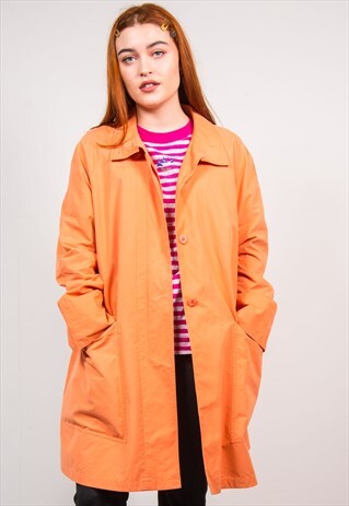 VINTAGE 90'S PASTEL ORANGE OVERSIZED TRENCH COAT MAC JACKET