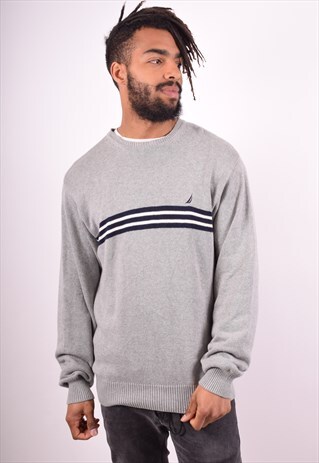 NAUTICA MENS VINTAGE JUMPER SWEATER LARGE GREY 90S
