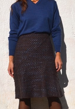 Renato Nucci brown/blue wool blend chunky tweed midi skirt