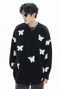 Butterfly sweater psychedelic jumper knitted rave top black