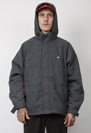 VINTAGE 90'S CHAMPION DARK GREY PADDED SPORTS JACKET