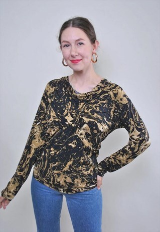 Y2K ABSTRACT BLOUSE, COWL PULLOVER BLOUSE MEDIUM SIZE