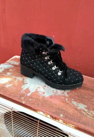 VINTAGE 90'S FAUX FUR AND SUEDE PADDED BOOTS