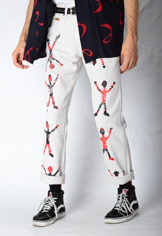REWORKED HAND PAINTED ALIEN VINTAGE 90S BEIGE JEANS