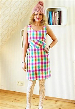 Bright checked linen vintage dress
