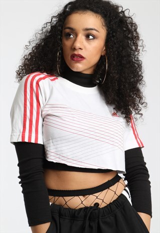 90S ADIDAS EMBROIDERED LOGO CROPPED T SHIRT