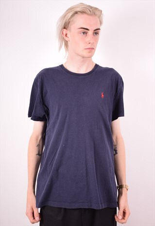 POLO RALPH LAUREN MENS VINTAGE T-SHIRT TOP LARGE BLUE 90S