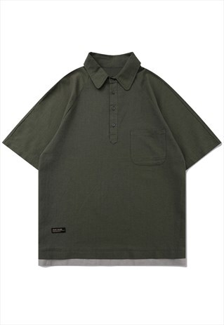 KALODIS VINTAGE LAPEL FAKE TWO-PIECE POCKET POLO SHIRT
