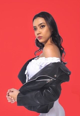 BIKER LEATHER JACKET - BLACK