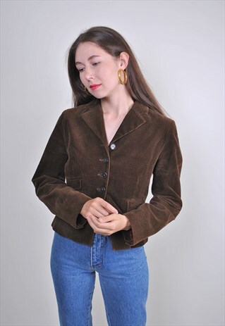 BROWN CORDUROY BLAZER WITH LEATHER ELBOWS, SIZE S