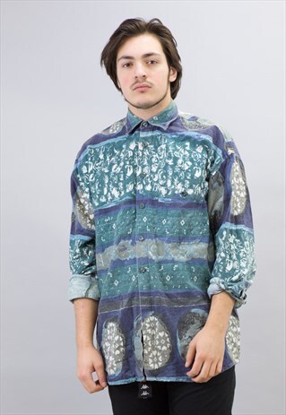 VINTAGE GREEN LICRON AZTEC PATTERN SHIRT