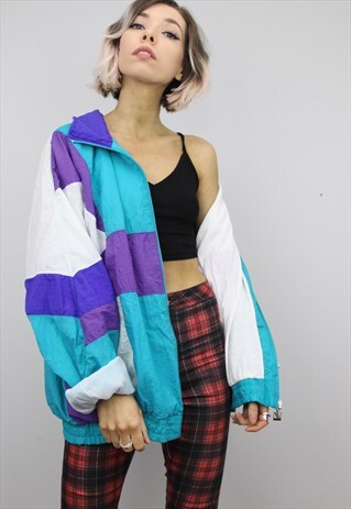 VINTAGE 80S/90S OVERSIZED COLOURFUL SHELL SUIT JACKET