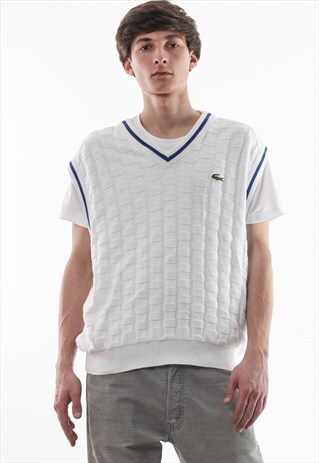 VINTAGE LACOSTE TENNIS KNIT VEST GILET SLEEVELESS 90S WHITE