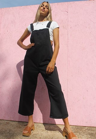 BLACK LONG DUNGAREE OVERALLS
