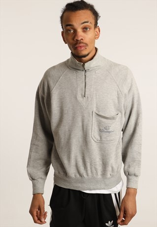 VINTAGE CHAMPION PRINTED SPELLOUT 1/4 ZIP SWEATSHIRT