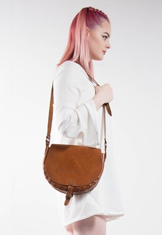 VINTAGE 70'S BROWN LEATHER SADDLE BAG
