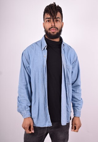 COLUMBIA MENS VINTAGE DENIM SHIRT MEDIUM BLUE 90'S