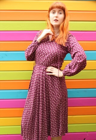VINTAGE PURPLE FLORAL PRINT MAXI DRESS