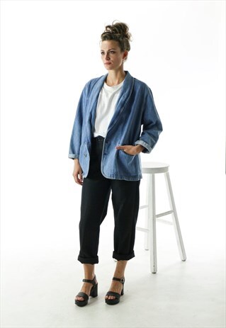 DENIM LONG SLEEVE BLAZER / BUTTON UP JEANS JACKET