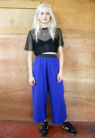 ROYAL BLUE TEXTURED CROP TROUSERS