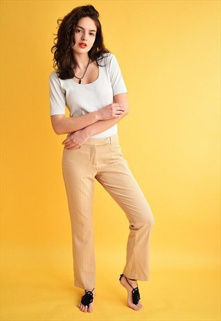 90'S RETRO SMART CLASSY BEIGE MINIMALIST TROUSERS