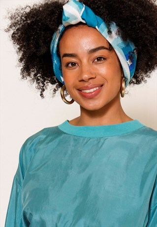 VINTAGE 90'S BLUE PRINTED HEADSCARF