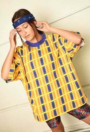 90S RETRO CHECKED OVERSIZED T-SHIRT TOP TEE