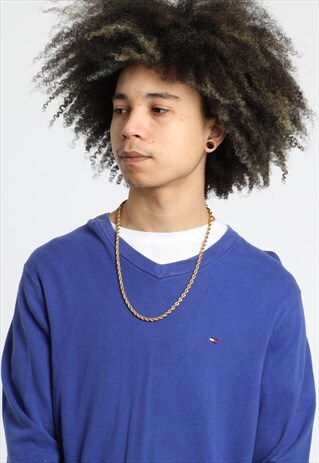 90S TOMMY HILFIGER V-NECK EMBROIDERED LOGO SWEATSHIRT