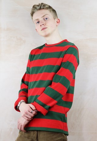 RED N GREEN STRIPED SLIM FIT HEAVYWEIGHT TOP