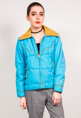 VINTAGE 70'S BLUE PADDED SKI STYLE PADDED COAT JACKET