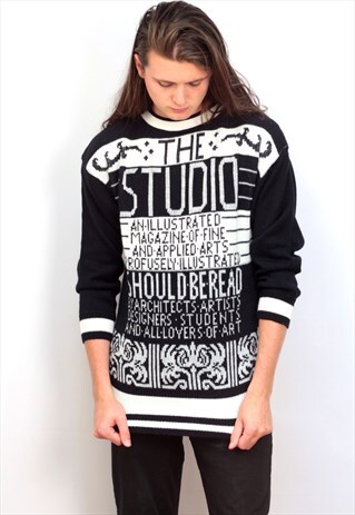 1990'S VINTAGE BLACK/WHITE 'THE STUDIO' KNIT JUMPER