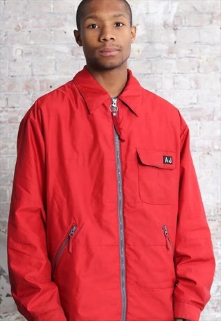 VINTAGE ARMANI JEANS LOGO QUILTED JACKET RED