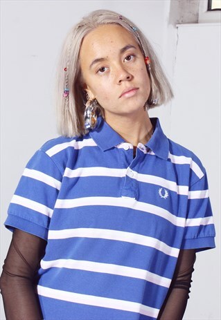 VINTAGE Y2K FRED PERRY BLUE, WHITE AND PINK POLO TEE