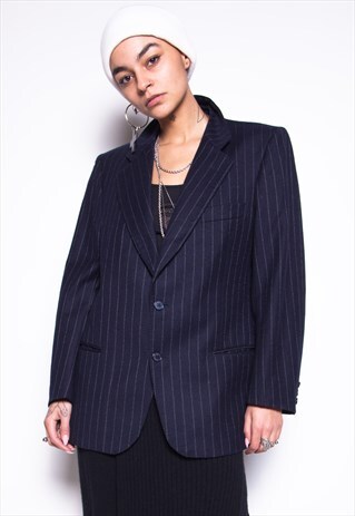 VINTAGE 80S PINSTRIPE NAVY BLAZER JACKET ID:1630