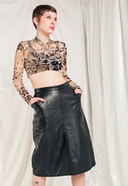 Vintage Leather Skirt 80s High Rise Grunge Midi