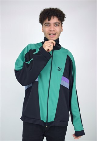 VINTAGE 90'S PUMA PURPLE & GREEN ZIP-UP JACKET