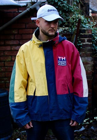 VINTAGE COLOUR BLOCK TOMMY HILFIGER SAILING GEAR JACKET XXL