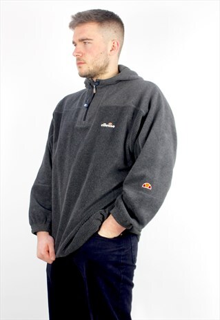 90'S GREY 1/4 ZIP PULLOVER HOODED FLEECE JACKET