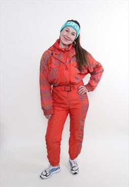 Vintage 90s one piece ski suit, orange ski jumpsuit women